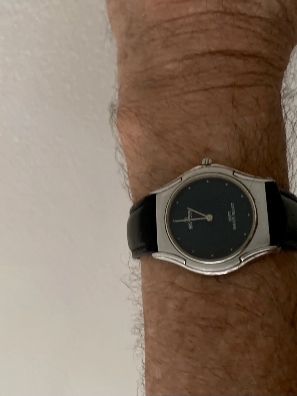 Skagen Unisex Quartz Silver Case Black Dial Watch with Black Leather Strap